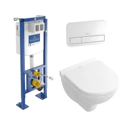 Villeroy & Boch Pack WC suspendu compact sans bride VILLEROY ET BOCH O.novo + abattant + plaque blanche + bâti