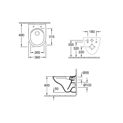 Villeroy & Boch Pack WC suspendu compact sans bride VILLEROY ET BOCH O.novo + abattant + plaque blanche + bâti