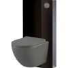 Planète Bain Pack WC suspendu gain de place bâti mural verre noir + cuvette sans bride gris mat corolla