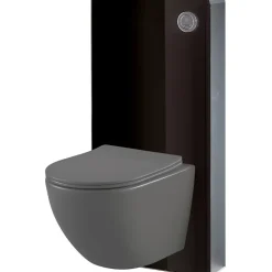 Planète Bain Pack WC suspendu gain de place bâti mural verre noir + cuvette sans bride gris mat corolla