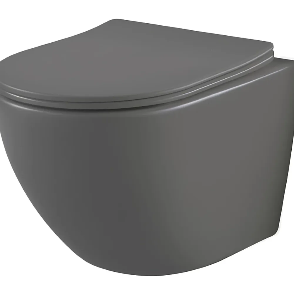 Planète Bain Pack WC suspendu gain de place bâti mural verre noir + cuvette sans bride gris mat corolla
