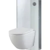 Planète Bain Pack WC suspendu gain de place bâti mural verre blanc + cuvette sans bride Corolla
