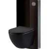 Planète Bain Pack WC suspendu gain de place bâti mural verre noir + cuvette sans bride noir mat corolla