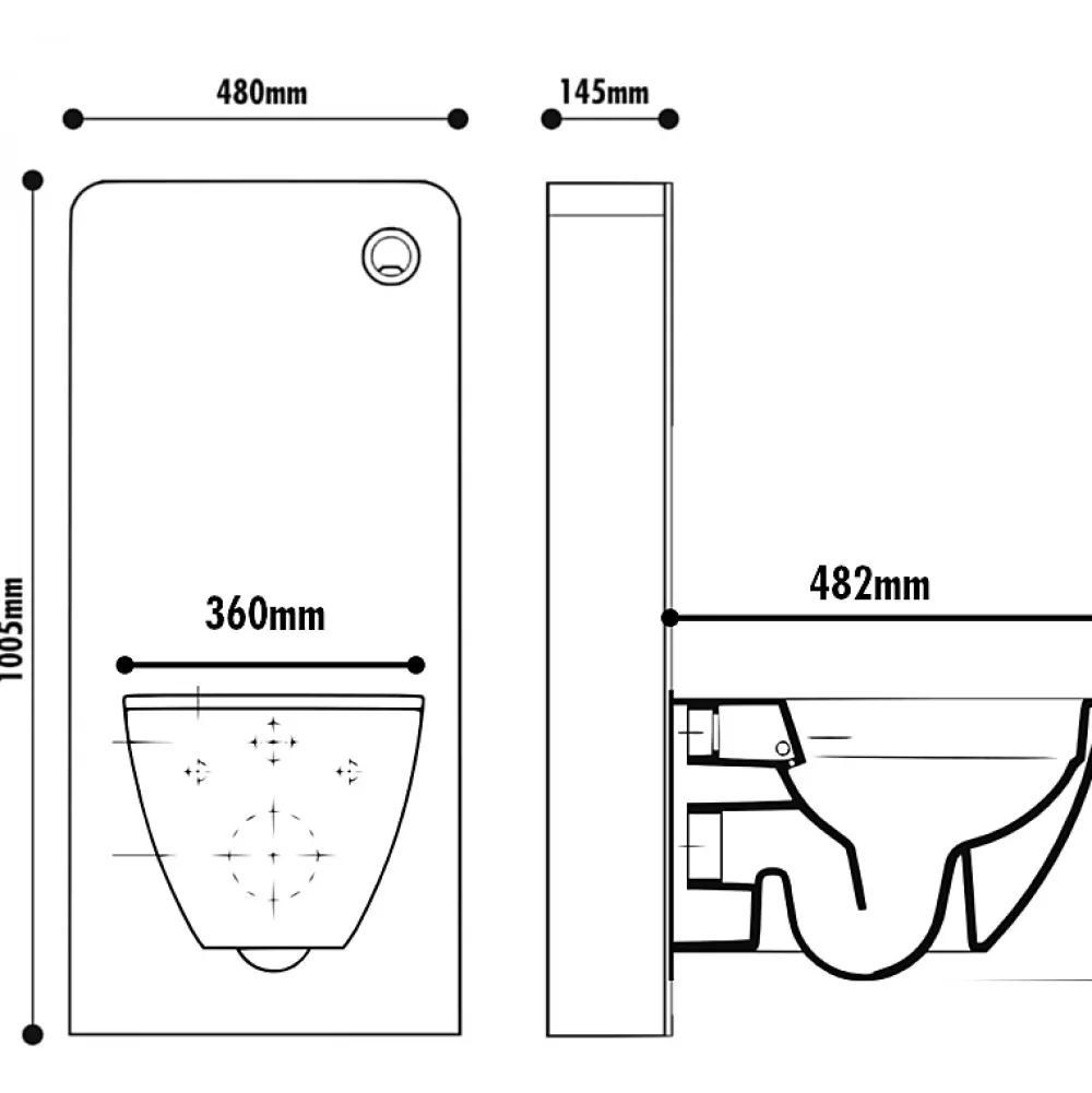 Planète Bain Pack WC suspendu gain de place bâti mural verre noir + cuvette sans bride noir mat corolla