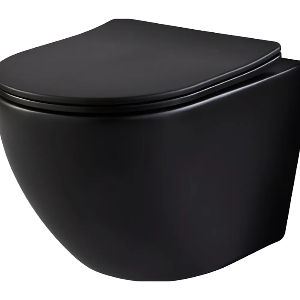 Planète Bain Pack WC suspendu gain de place bâti mural verre noir + cuvette sans bride noir mat corolla