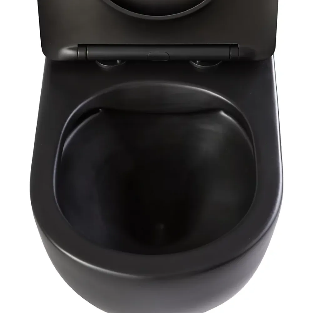 Planète Bain Pack WC suspendu gain de place bâti mural verre noir + cuvette sans bride noir mat corolla