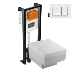 Jacob Delafon Pack WC suspendu Terrace+ bâti-support + plaque Blanc brillant