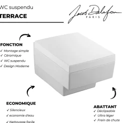 Jacob Delafon Pack WC suspendu Terrace+ bâti-support + plaque Blanc brillant