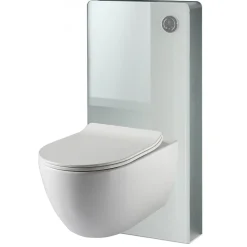 Wc Suspendu|Planète Bain Pack WC suspendu mural en verre blanc et cuvette carénée sans bride CERES