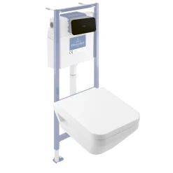Villeroy & Boch Pack WC suspendu sans bride Architectura Twistflush e3 rectangle + bâti-support sol et mur + plaque noir