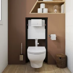Wc Suspendu|GoodHome Pack WC suspendu sans bride Luvia avec bâti-support sol et mur autoportant Silgo