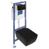 Wc Suspendu|Villeroy & Boch Pack WC suspendu sans bride VILLEROY ET BOCH Memento 2.0 + abattant + bâti-support sol et mur + plaque Pure Black