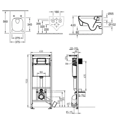Wc Suspendu|Villeroy & Boch Pack WC suspendu sans bride VILLEROY ET BOCH Memento 2.0 + abattant + bâti-support sol et mur + plaque Pure Black