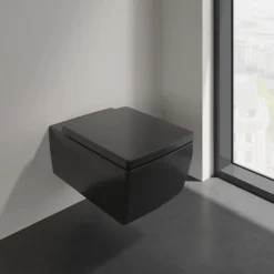 Wc Suspendu|Villeroy & Boch Pack WC suspendu sans bride VILLEROY ET BOCH Memento 2.0 + abattant + bâti-support sol et mur + plaque Pure Black