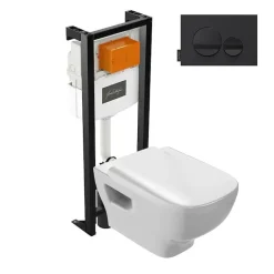 Wc Suspendu|Jacob Delafon Pack WC suspendu sans bride Struktura+ bâti-support + plaque Noir brillant/Noir mat
