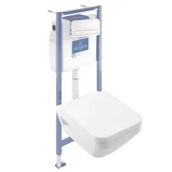 Wc Suspendu|Villeroy & Boch Pack WC suspendu sans bride Architectura Twistflush e3 rectangle + bâti-support sol et mur + plaque blanc
