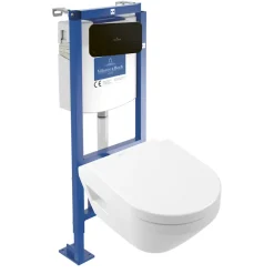 Villeroy & Boch Pack WC suspendu sans bride Architectura Twistflush e3 rond + bâti-support ViConnect + plaque noir