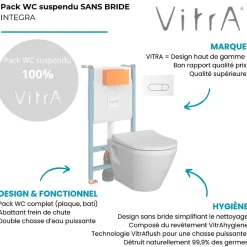 Vitra Pack WC suspendu Integra blanc + bâti mur porteur V-Fix Core + Plaque Round Blanche