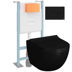 Vitra Pack WC suspendu Sento noir + bâti autoportant V-Fix Core + Plaque Round Noir mat