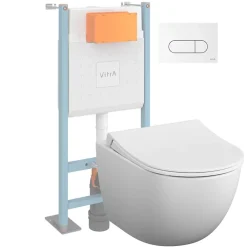 Vitra Pack WC suspendu Sento blanc mat + bâti autoportant V-Fix Core + Plaque Round Blanche