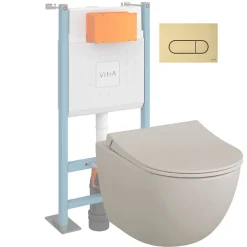 Vitra Pack WC suspendu Sento lin mat + bâti autoportant V-Fix Core + Plaque Round noir mat