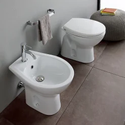 Wc À Poser|Kiamami Valentina Paire De Sanitaires Au Sol Wc Et Bidet En Céramique Blanche - Cipro