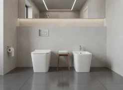 Laneri Paire de Sanitaires Edge Rim - Cuvette + Bidet Filo Muro Blanc Brillant - Sans Bride, Abattant Soft-Close