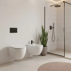 Wc À Poser|Laneri Paire de Sanitaires Suspendus Bent Rim - Cuvette + Bidet Rimless Blanc Brillant - Abattant Soft-Close