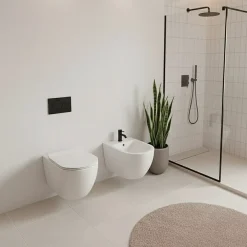 Wc À Poser|Laneri Paire de Sanitaires Suspendus Bent Rim - Cuvette + Bidet Rimless Blanc Brillant - Abattant Soft-Close