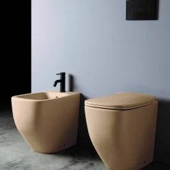 Kiamami Valentina Paire De Toilettes À Bidet Et À Chasse D'eau En Céramique Sable Mat