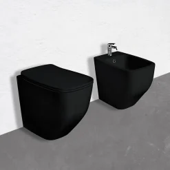 Wc À Poser|Kiamami Valentina Paire De Wc Sur Pied Et Bidet En Céramique Noire Mate