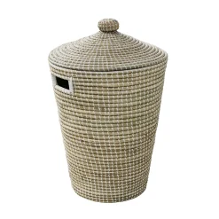 Accessoire Buanderie|GoodHome Panier à linge 44 litres en jonc de mer et polyester blanc l.53 x P.50 x H.65 cm Bonetta