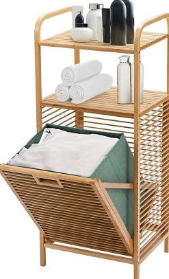 Giantex Panier à Linge en Bambou, Étagère Résistant à la Corrosion et aux Mites, Idéal pour Salle de Bain, Chambre, Balcon, Marron et Vert