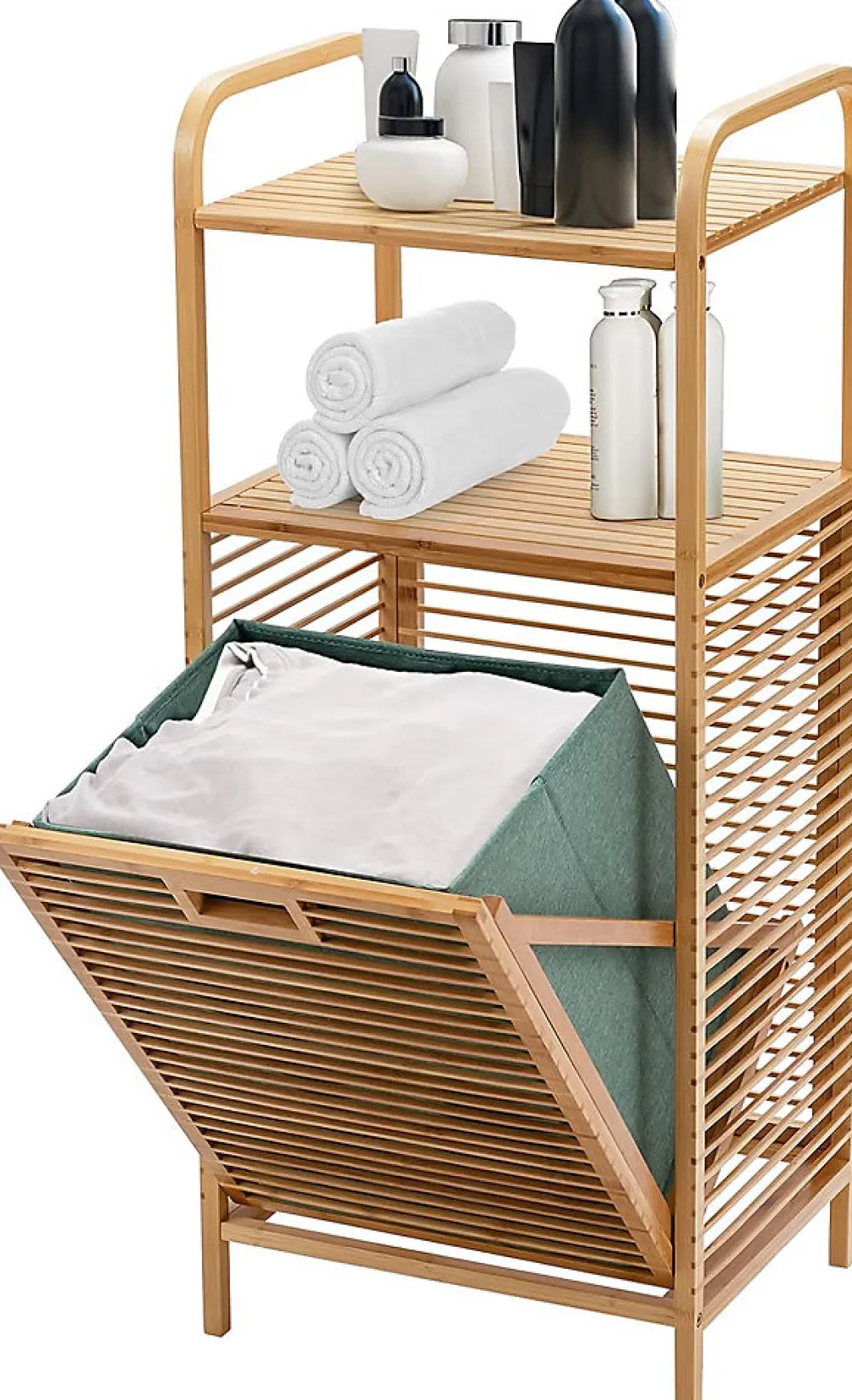 Giantex Panier à Linge en Bambou, Étagère Résistant à la Corrosion et aux Mites, Idéal pour Salle de Bain, Chambre, Balcon, Marron et Vert