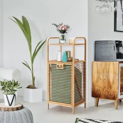 Giantex Panier à Linge en Bambou, Étagère Résistant à la Corrosion et aux Mites, Idéal pour Salle de Bain, Chambre, Balcon, Marron et Vert