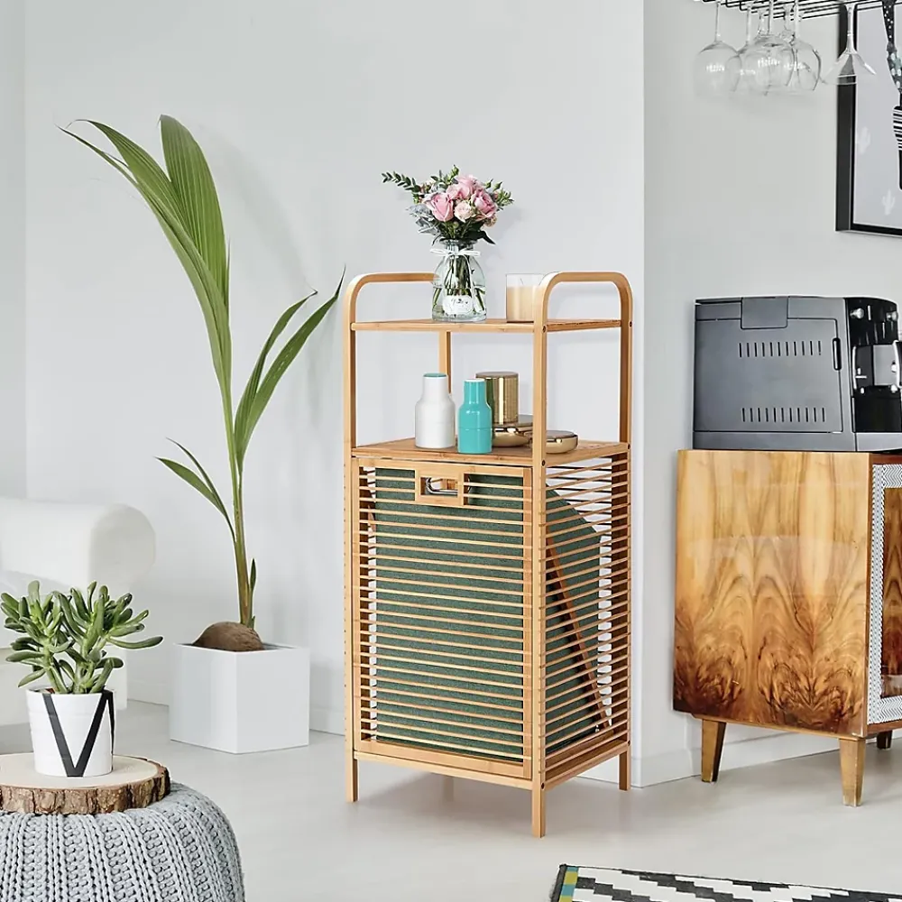 Giantex Panier à Linge en Bambou, Étagère Résistant à la Corrosion et aux Mites, Idéal pour Salle de Bain, Chambre, Balcon, Marron et Vert