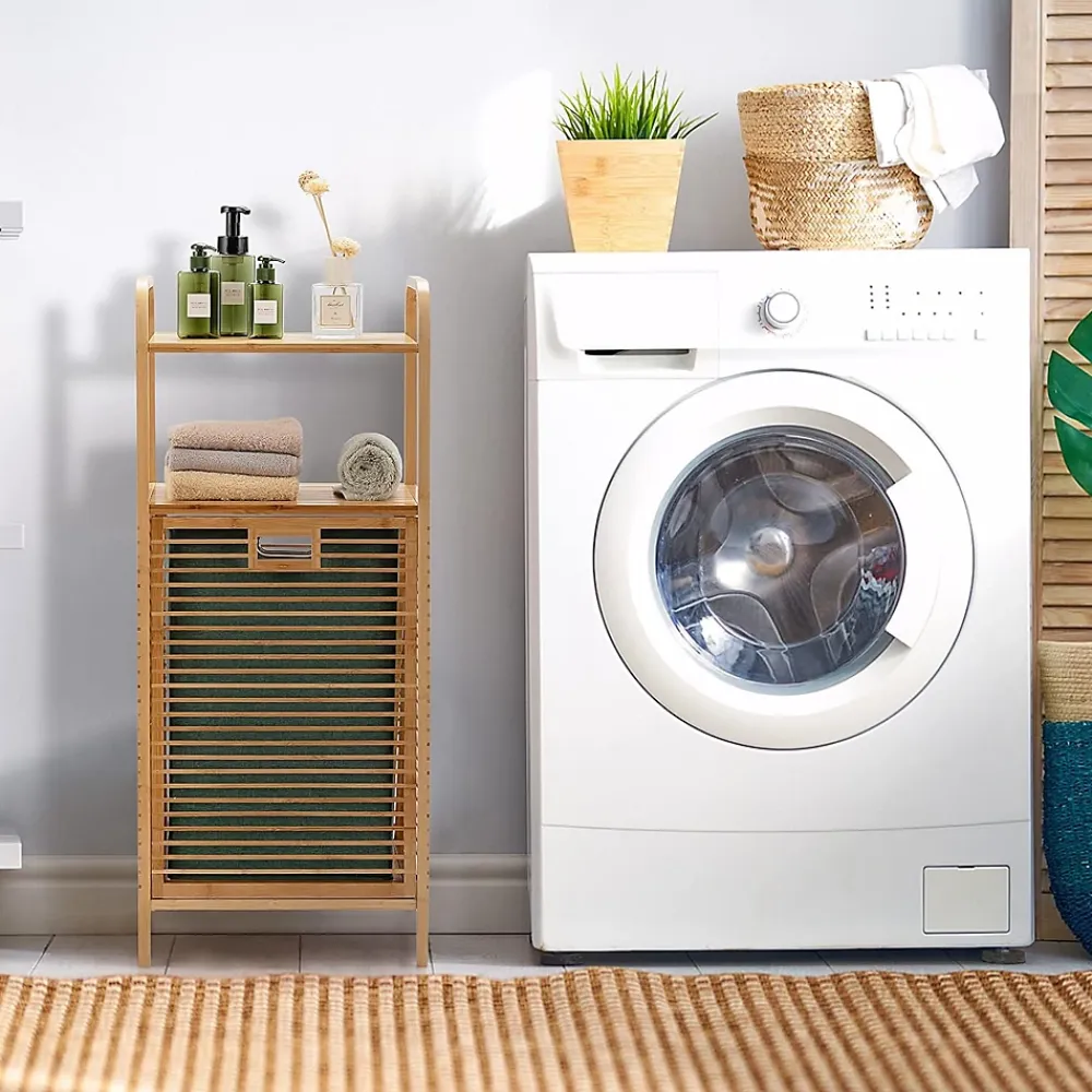 Giantex Panier à Linge en Bambou, Étagère Résistant à la Corrosion et aux Mites, Idéal pour Salle de Bain, Chambre, Balcon, Marron et Vert