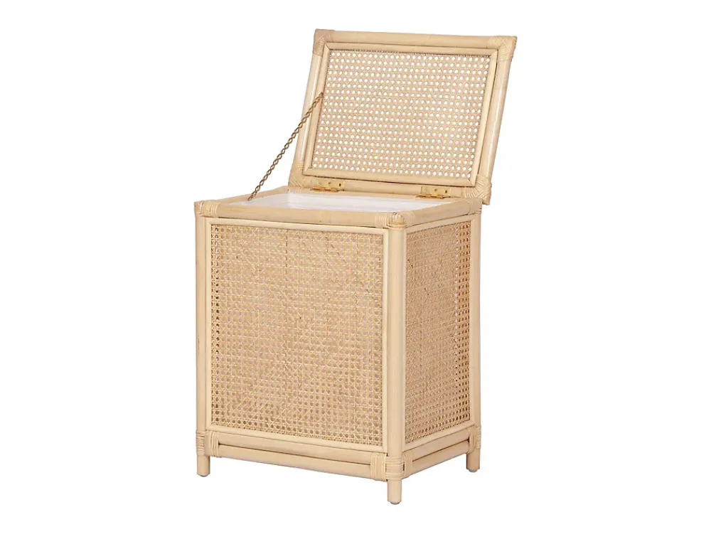Meuble Buanderie|Vente-unique Panier à linge en rotin finition cannage avec couvercle - L. 45 x P. 33 x H. 56 cm - Naturel - CALYMA
