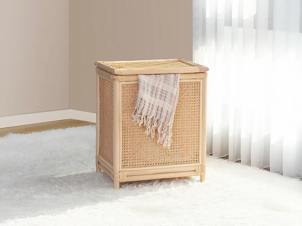 Meuble Buanderie|Vente-unique Panier à linge en rotin finition cannage avec couvercle - L. 45 x P. 33 x H. 56 cm - Naturel - CALYMA