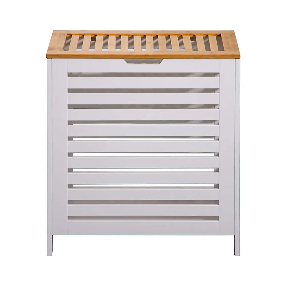 Mobili Rebecca Panier de Bain MDF Bambu Blanc Marron Vêtements Rebecca Mobili