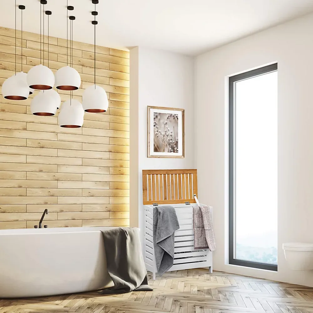 Mobili Rebecca Panier de Bain MDF Bambu Blanc Marron Vêtements Rebecca Mobili