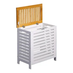 Mobili Rebecca Panier de Bain MDF Bambu Blanc Marron Vêtements Rebecca Mobili