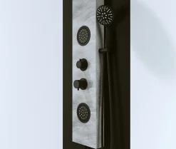 Laneri panneau de douche avec robinets noirs, 3 Fonctions en Effect Pierre gris, pommeau douche, douche à main, gets hydromassage