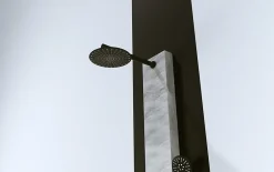 Laneri panneau de douche avec robinets noirs, 3 Fonctions en Effect Pierre gris, pommeau douche, douche à main, gets hydromassage