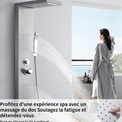 Colonne De Douche Hydromassante|Homelody Panneau de douche Chromé en Laiton 4 en 1 Colonne de Douche Hydromassante Murale Système de Douche Multifonctionnel