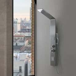 Pommeau De Douche, Flexible Et Barre De Douche|Kiamami Valentina Panneau De Douche Hydromassante En Acier Chromé Avec Design Carré