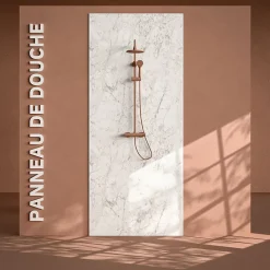 Panneau Mural De Salle De Bains|Mon Marché Déco Panneau Douche PVC Marbre de Carrare - L. 240 x l. 100 x ép. 1 cm