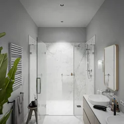 Panneau Mural De Salle De Bains|Mon Marché Déco Panneau Douche PVC Marbre de Carrare - L. 240 x l. 100 x ép. 1 cm
