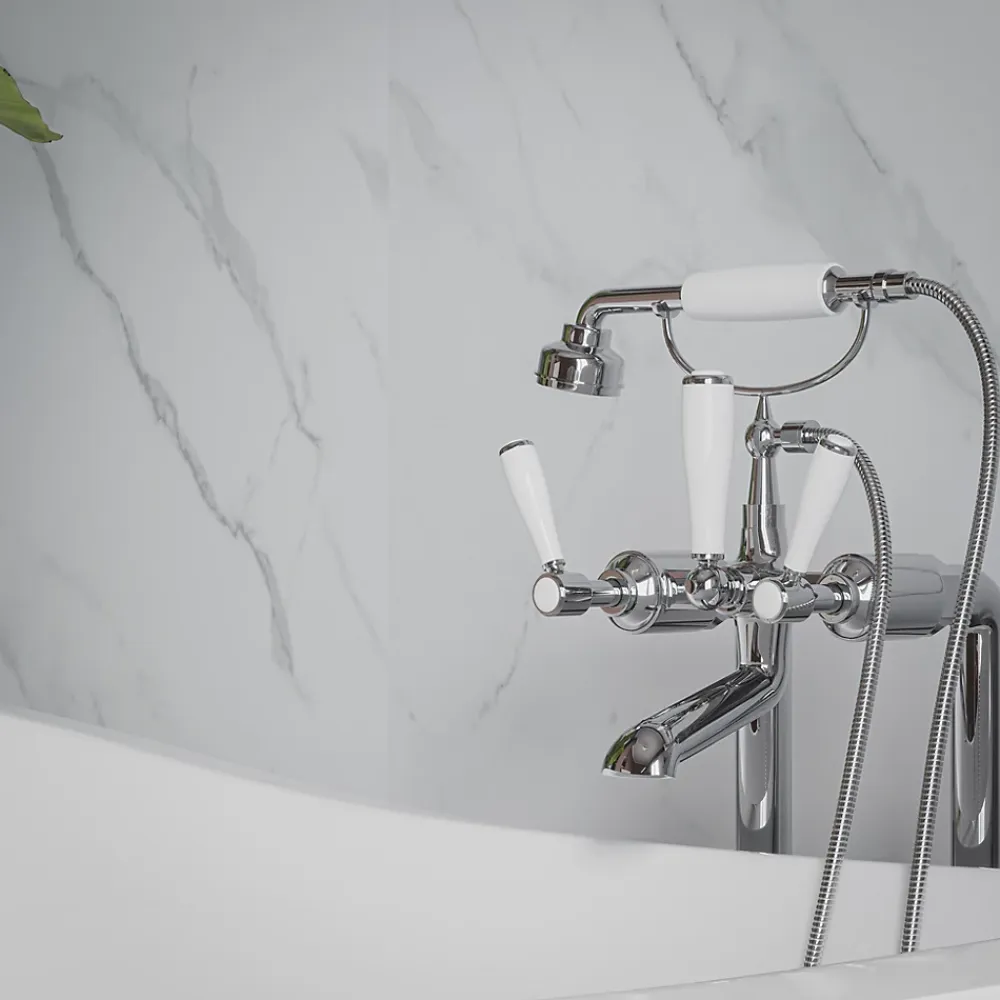 Mon Marché Déco Panneau Douche PVC Marbre Calacatta - L. 240 x l. 100 x ép. 1 cm