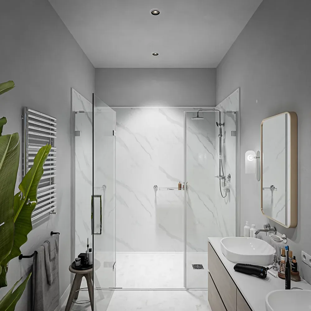 Mon Marché Déco Panneau Douche PVC Marbre Calacatta - L. 240 x l. 100 x ép. 1 cm